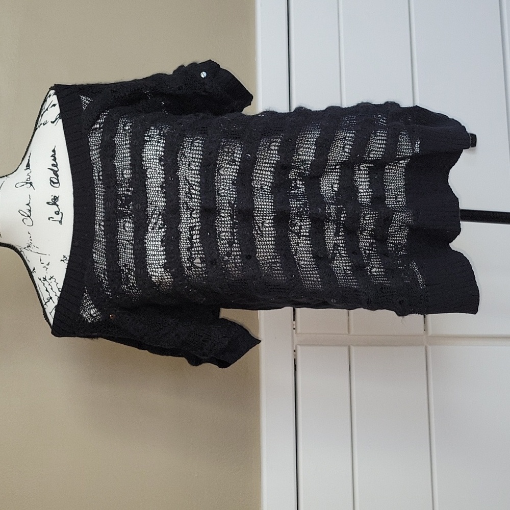 DKNY Jeans Black sheer striped off-shoulder Shirt Size medium